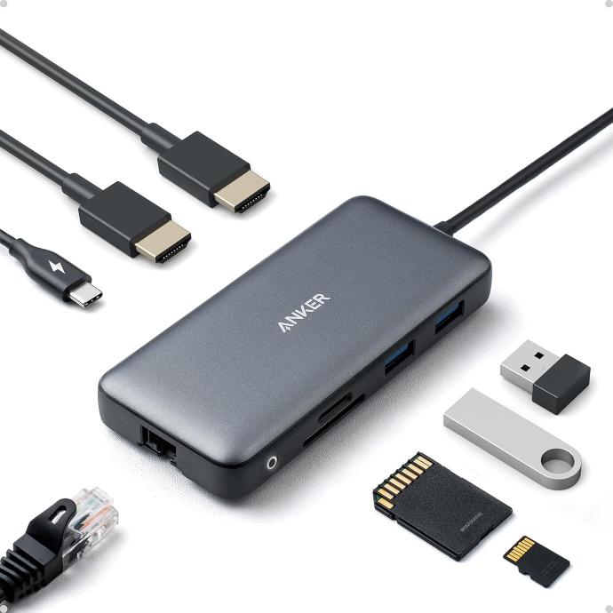 Anker Laptop Docking Station 8-in-1 USB C Hub, 4K Grey