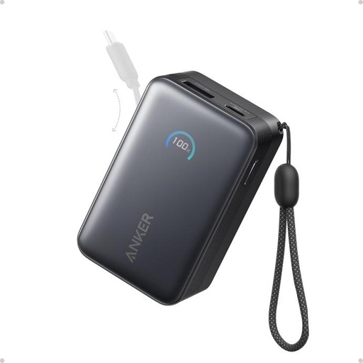 [A1638P11] Anker Nano Powerbank, 45W 10000mAh with  Retractable Cable (black)