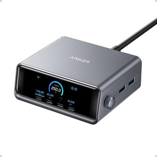 [A2345641] Anker Prime Charging Station, 250W 6-Port GaN USB C Charger, 2.26" LCD Smart Display